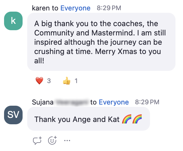 Member grateful for the coaches, community and mastermind